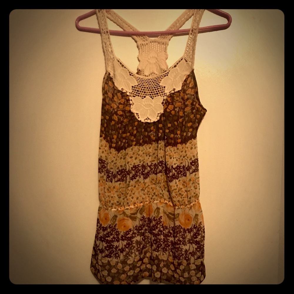 Cute hippie boho floral crochet Chiffon tank - M